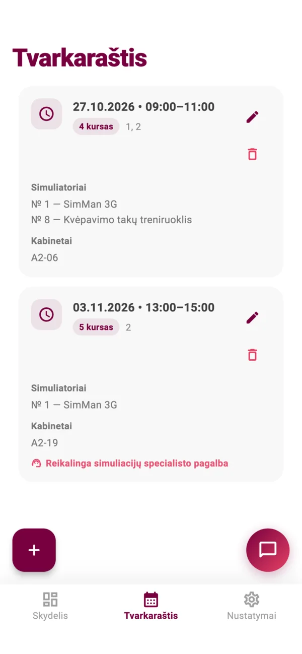 SimuFlow programėlė: dėstytojo užsiėmimų tvarkaraštis